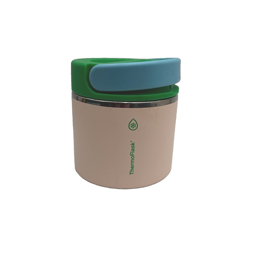 Thermoflask‎ Double Wall Insulated Food Soup Jar 20oz Peach Base Green Lid EUC